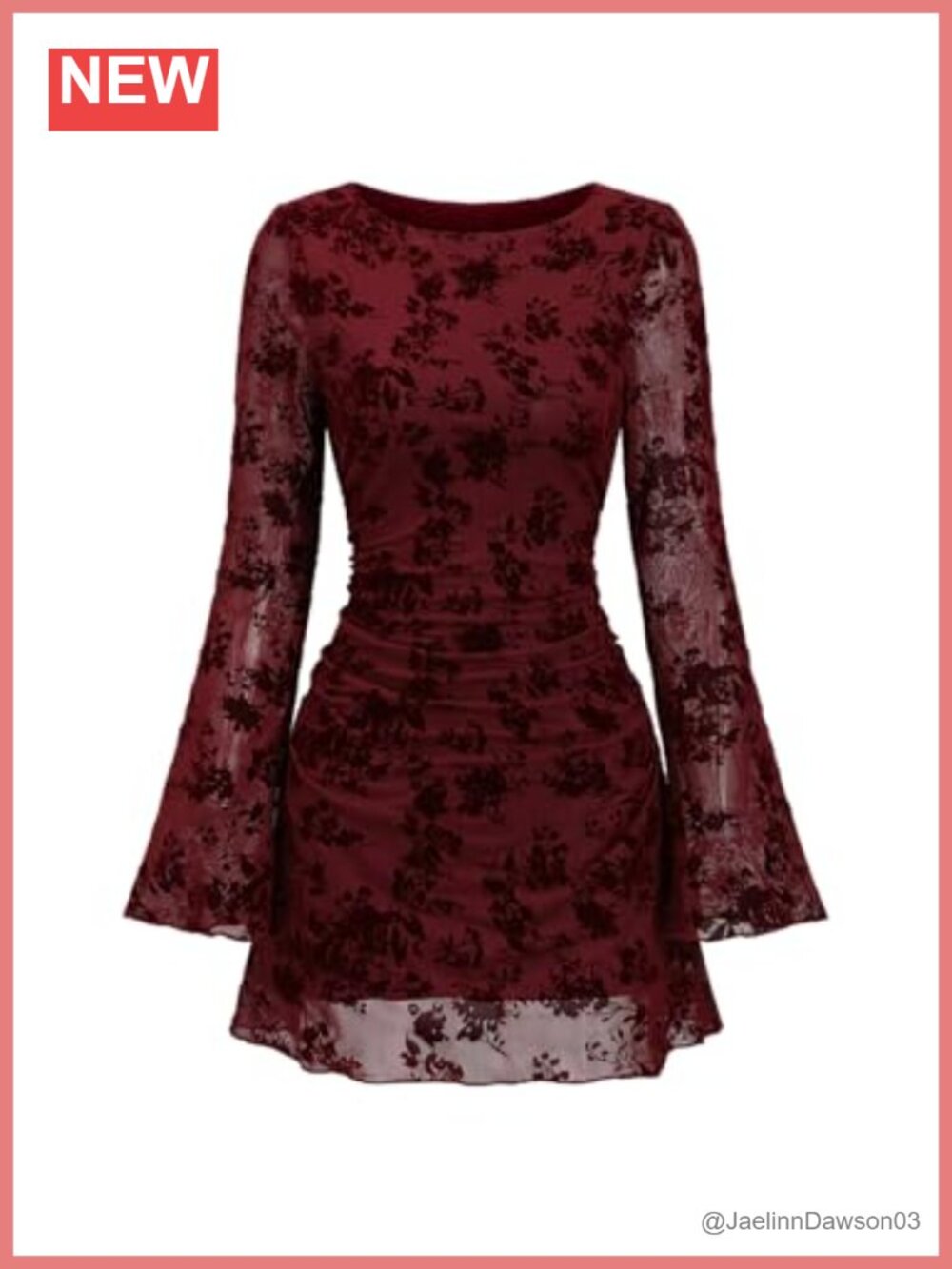 Floral Lace Mini Dress Gothic Bell Long Sleeve Backless Fit Flare